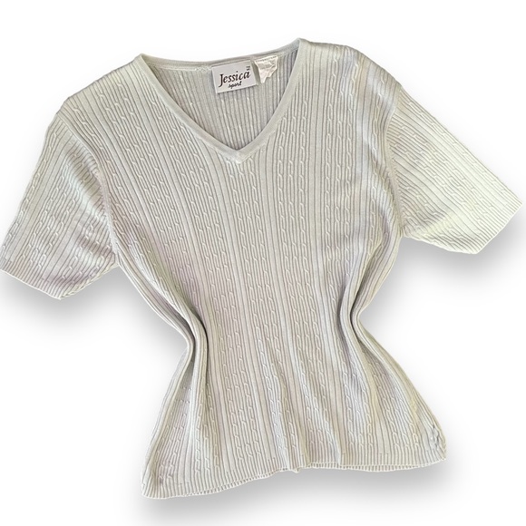 Vintage 90s Light Gray Ribbed Tee Shirt - Picture 1 of 5